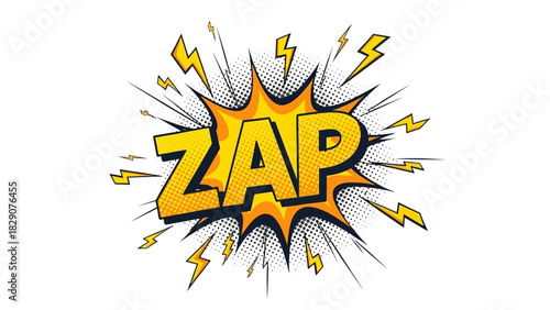 Comic Book Style ZAP Explosion with Lightning Bolts and Halftone Effect.
