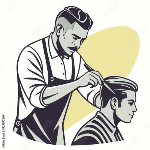 Barber cutting hair for a client in a salon