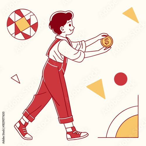 Boy practices magic trick with a coin