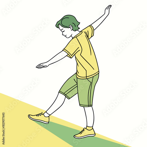Boy standing on one foot for balance illustration