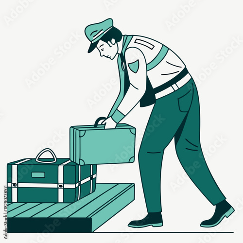 Customs officer inspects luggage at an airport