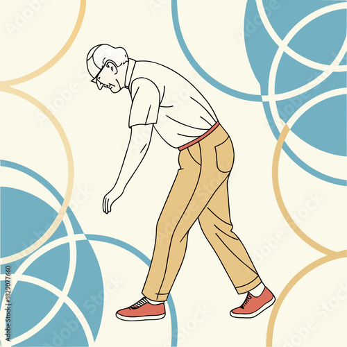 Elderly man doing arm circles exercise illustration
