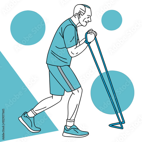 Elderly man exercising with resistance bands illustration