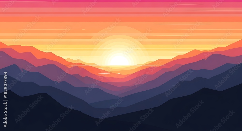 Fototapeta premium Vibrant Sunset Over Abstract Mountain Landscape with Warm Hues.