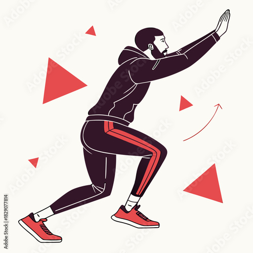 Man performing a squat jump in dynamic action