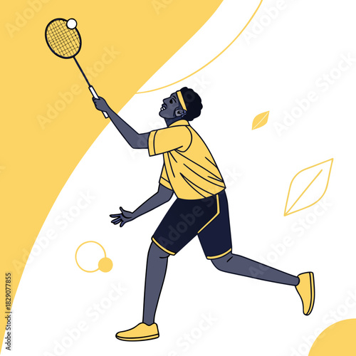 Man playing badminton with a racket and shuttlecock