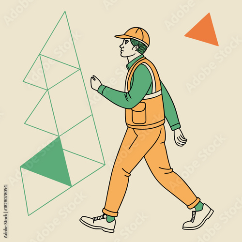 Worker in uniform leading safety training session illustration