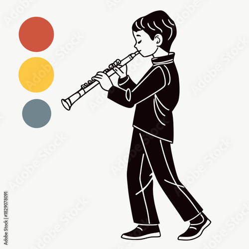 Young boy plays the clarinet illustration