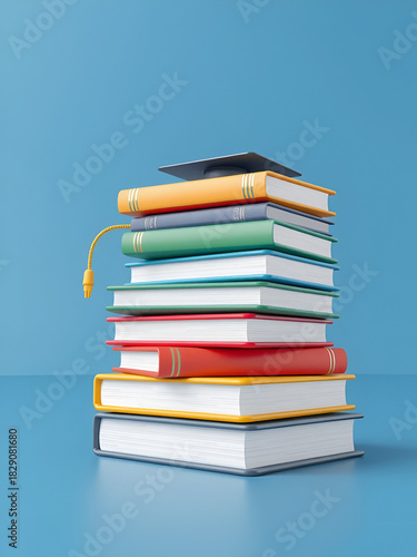 Online education, E-learning concept. stack of books. 3d render illustration