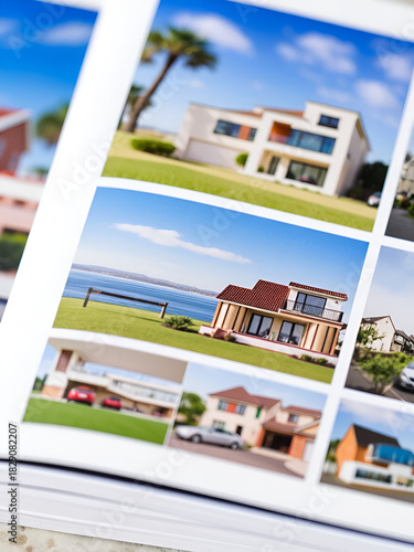 A close-up of a property brochure showcasing beautiful homes for sale, ideal for potential investors