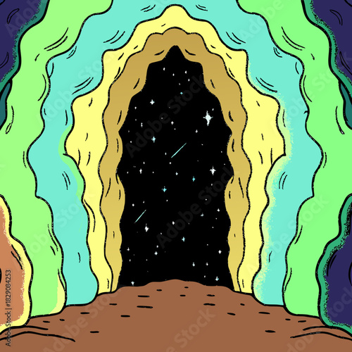 A colorful cosmic portal opening to a starry dimension