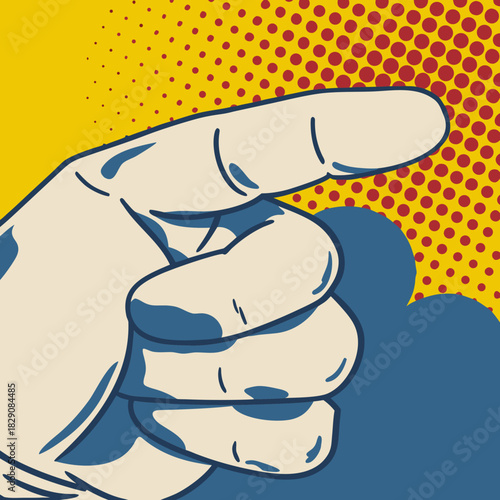 A pop art illustration of a hand pointing