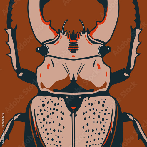 A stylized close up illustration of a stag beetle