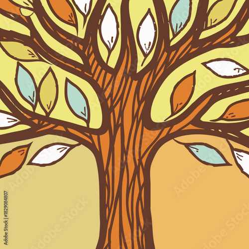 A stylized Tree of Life illustration with autumn colors