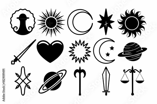 A Collection Of Black Celestial And Mystical Icon Silhouettes