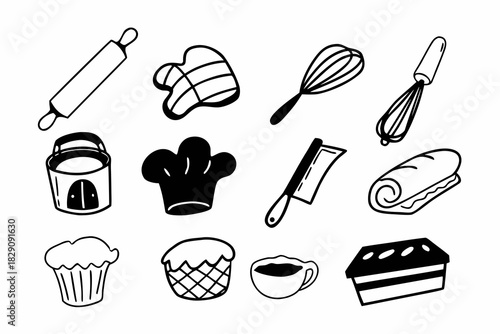 A Set of Hand Drawn Baking and Pastry Doodle Icons