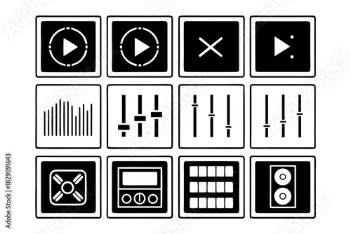 A set of digital music mixing and audio control icons