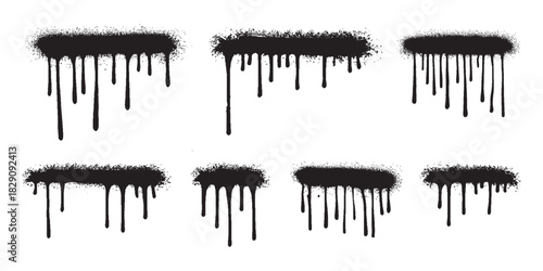 Vector Black Dirty Paint Splashes And Drip Set
