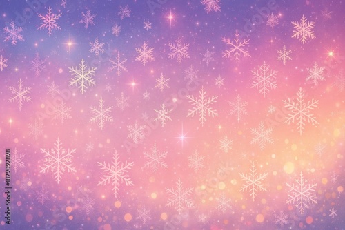 A beautiful winter backdrop featuring soft, brightly colored snowflakes blends with magical gradients for a festive December and New Year's celebration.