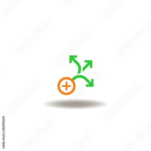 Vector illustration of three arrows pointing in different directions and medical cross. Symbol of medicine pharamcy think different.