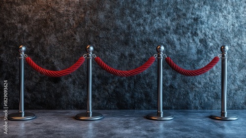 Red Velvet Rope Barrier Stanchions on Textured Wall