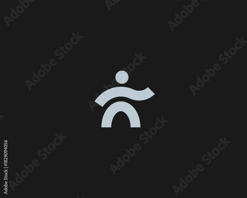 Man raised hand minimalistic logo. Greeting voting vector symbol