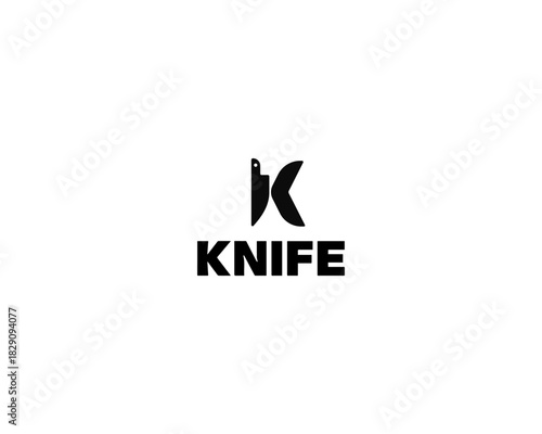 Creative letter K minimalistic logo. Knife kitchen restaurant vector logotype.