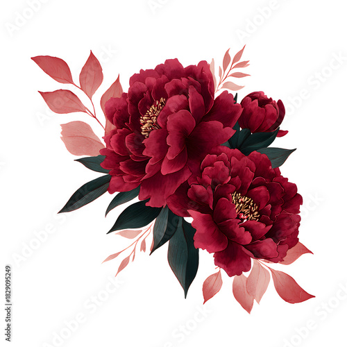 Fototapeta Naklejka Na Ścianę i Meble -  Bouquet of red peonies isolated on white 