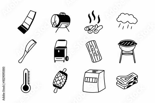 A Collection of Hand Drawn Barbecue Grill Icons