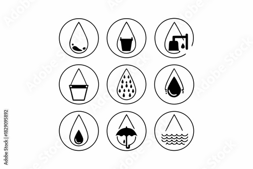 A collection of icons depicting the global water crisis and drought