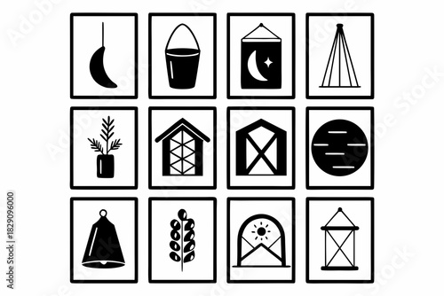 A set of twelve minimalist Scandinavian style home decor icons