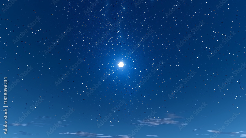 Fototapeta premium 静寂な夜空に輝く星と月の風景