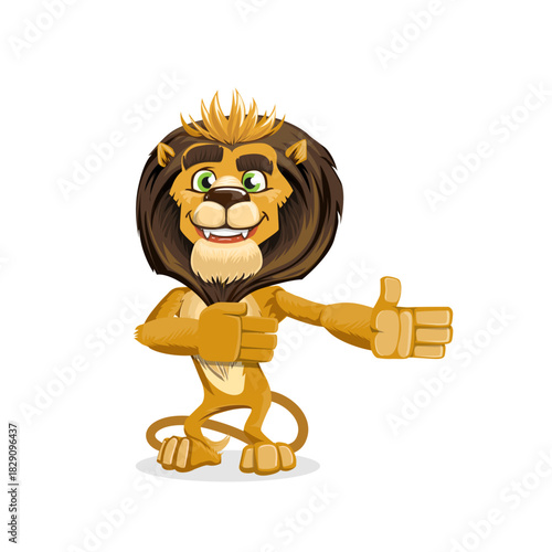 A friendly cartoon lion character with a golden crown giving a thumbs up gesture, isolated on a white background.