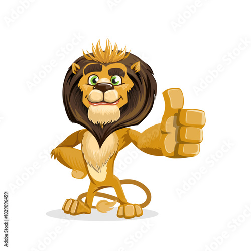 Cartoon lion character with a friendly smile giving a thumbs up gesture, standing on a white background.