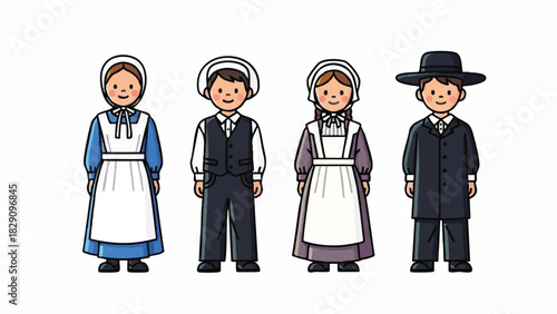 Illustration of Traditional Plain Clothing for Children and Adults