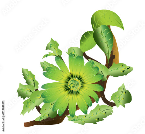 Branch bearing a large leaf of a rose with leaves that are broad in color.ai