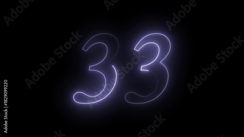 33 number text Neon glowing animation