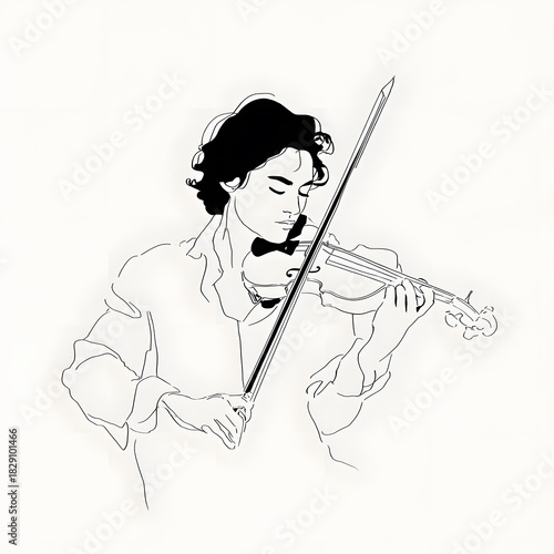 Young man playing violin illustration style isolated on white background