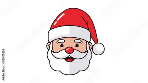 A cheerful cartoon illustration of Santa Claus's head with a big white beard and red hat, isolated on a white background.