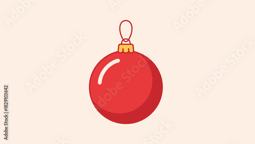 A simple, clean illustration of a bright red Christmas ornament with a gold cap and a loop for hanging.