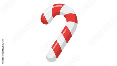 Illustration of a candy cane with red and white stripes on a white background.
