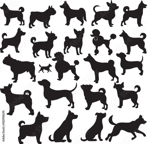 Dog Breed Silhouettes on White Background Vector Fully Editable Smart Object Text Effect