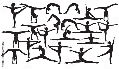 Gymnastic Ballet and Flexibility Silhouettes on White Background Vector Fully Editable Smart Object Text Effect