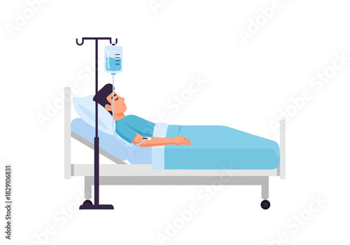 Patient Receiving IV Drip in Hospital Bed