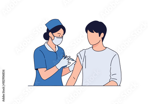 Nurse Administering Vaccine to Patient with Syringe in Arm