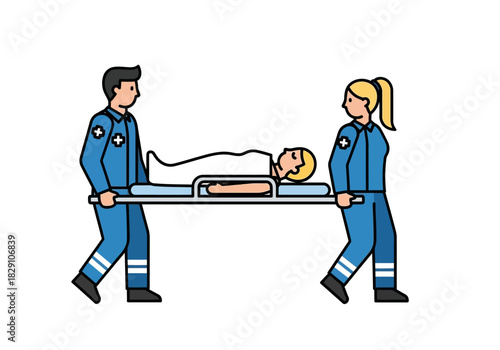 Paramedics Carrying Patient on Stretcher Illustration