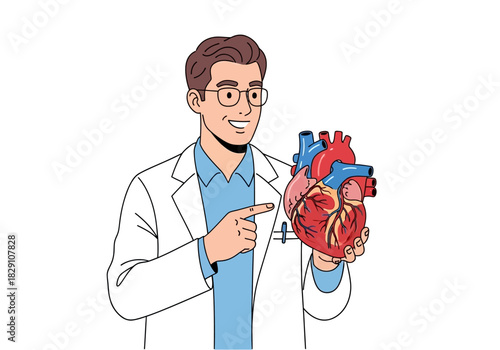 Doctor Explaining Human Heart Anatomy with Detailed Illustration
