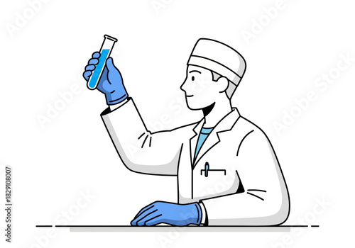 Scientist Examining Blue Liquid in Test Tube