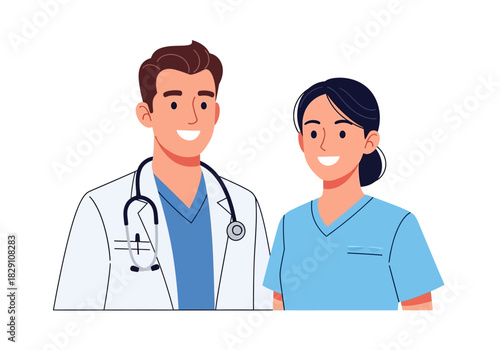 Smiling Doctor and Nurse Team Illustration