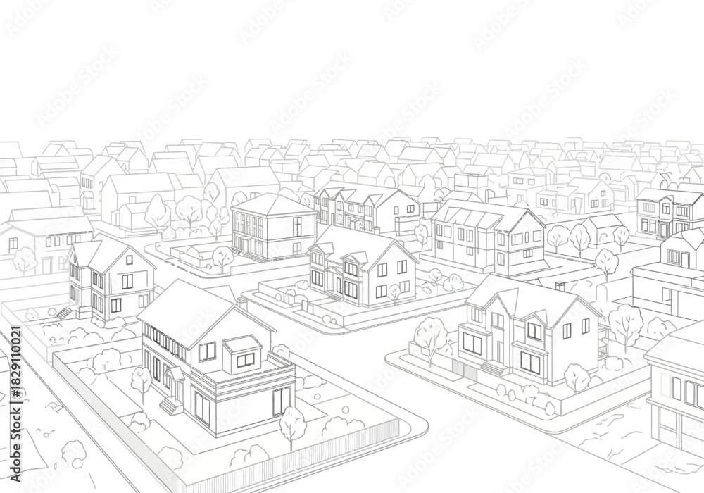custom made wallpaper toronto digitalArchitectural Drawing of a Suburban Neighborhood with Detached Houses and Trees